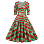 Snowflake Stripe V-Neck Midi Dress