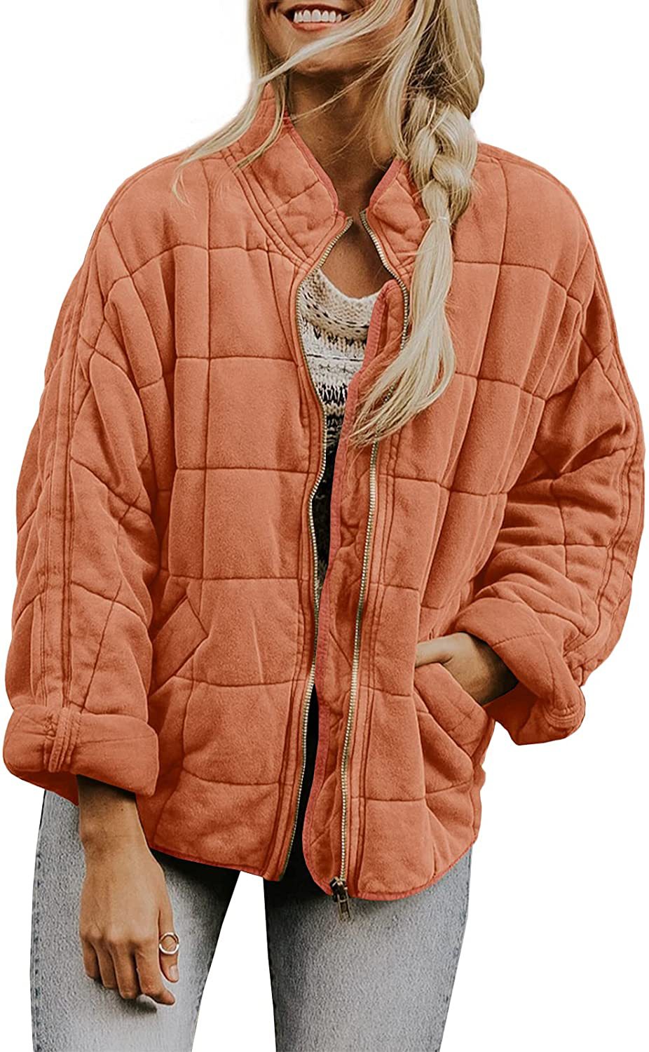 Zip-up Stand Collar Coat With Pockets