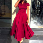 V-neck Short-sleeved Midi Dress