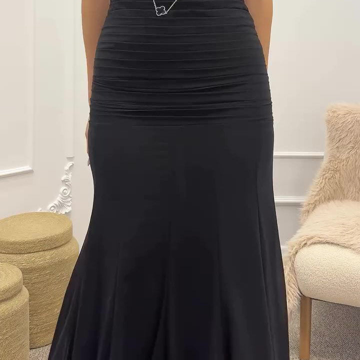 Ruffled Pleated Maxi Skirt - black