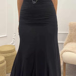 Ruffled Pleated Maxi Skirt - black