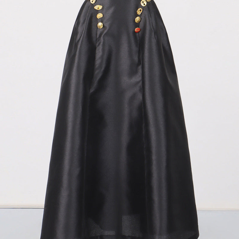 Irregularly Shaped Button-decorated Pleated Midi Skirt