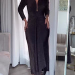 Deep V Long Sleeve Bodycon Maxi Dress