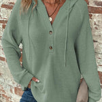 Long-sleeved Drawstring V-neck Hooded Sweater - green