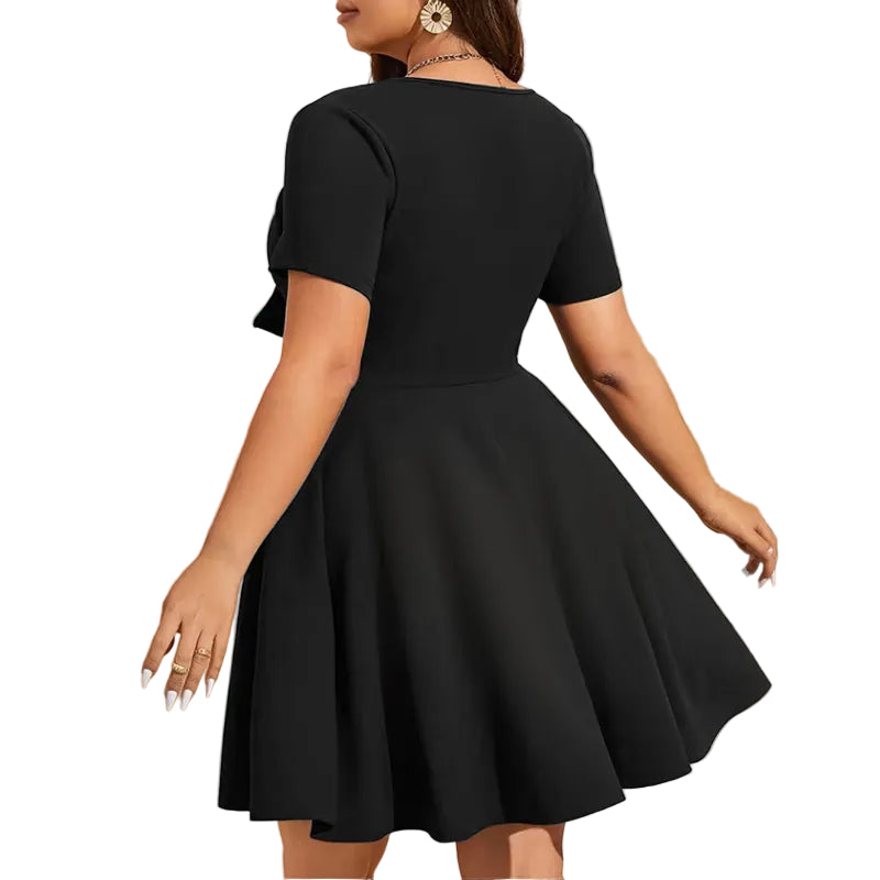 Black Tie Front Short Sleeve A-Line Mini Dress