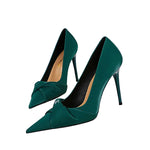 Bow Detail Pointed Toe Stiletto Pumps ✨green
