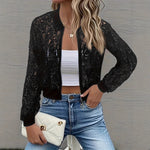 Edgy Short Lace Zipper Jacket - Black