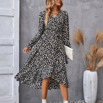 Floral Print Ruffle-Hem Belted Midi Dress - back