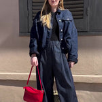 Dark Denim Oversized Jacket And Wide-Leg Pant Set