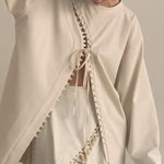 Cream Lace-Up Detail Top And Asymmetric Maxi Skirt Set