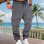 Fleece-lined Multi-pocket Cargo Pants - grey