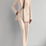 Single-breasted Jacket Top And Slim Fit Trousers Suit - cream