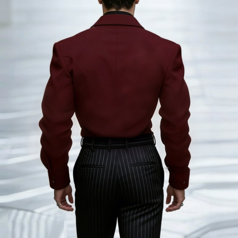 Burgundy Double Breasted Cut Out Sleeve Cropped Blazer