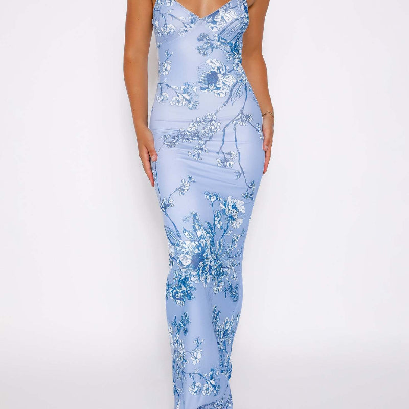 Suspender Skirt Vacation Beach Long Dresses - light blue