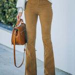 Corduroy High Waist Flared Pants - brown