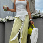 White Fitted Scoop-Neck Spaghetti-Strap Asymmetric Cascade-Ruffle Hem Top