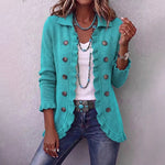 Double-Button Ruffle-Trim Knit Cardigan - blue