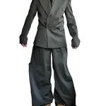 Olive Green Oversized Three-Piece Suit With Blazer, Waistcoat And Wide-Leg Pants
