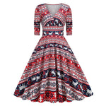 Snowflake Stripe V-Neck Midi Dress