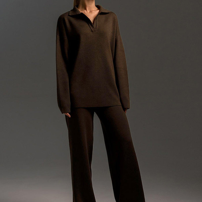 Cozy Chic Knit Pullover & Straight-Leg Pant Set - brown