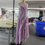Ruffled Pleated Halterneck Midi Dress - Pink - light purple