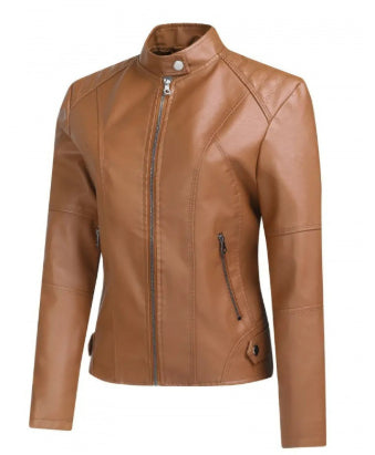 Zip-up Leather Jacket - brown