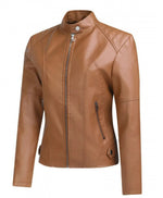 Zip-up Leather Jacket - brown