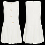 Elegant Sleeveless Pleated Dress - white