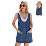 Blue Denim Pinafore Mini Dress with Pockets