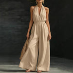 V-neck Halter Jumpsuit - beige