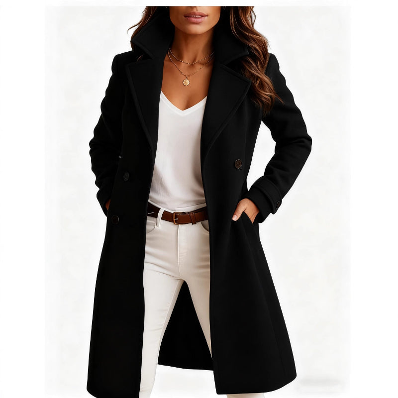 Single-breasted Mid-length Coat With Pockets - black