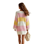 Pastel Striped V-Neck Knit Mini Dress