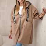 Large Size Long Sleeve Zipper Woolen Coat - khaki