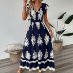 High-waisted, Figure-flattering, Elegant Maxi Dress - navy blue
