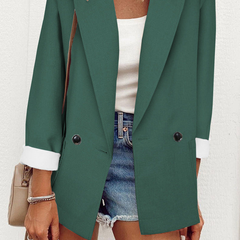 Single Breasted Long Sleeve Temperament Jacket - Green