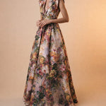 Empress Garden Painterly Floral V-Wrap Ballgown Maxi Dress