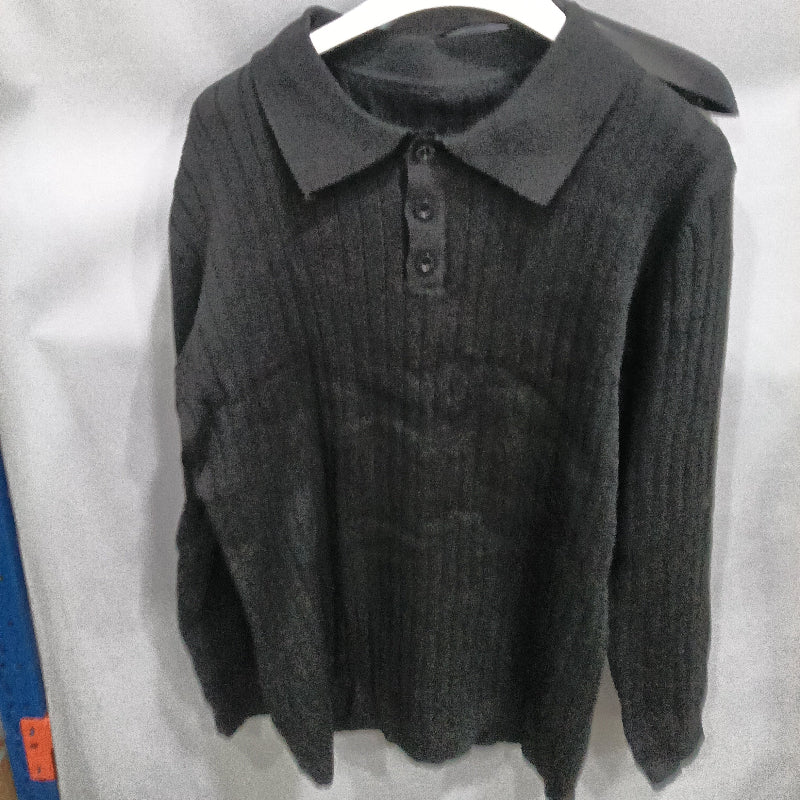 Men's Ribbed Long Sleeve Knit Polo Shirt - 