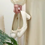 Gentle Satin Bow Block Heel Pumps - white