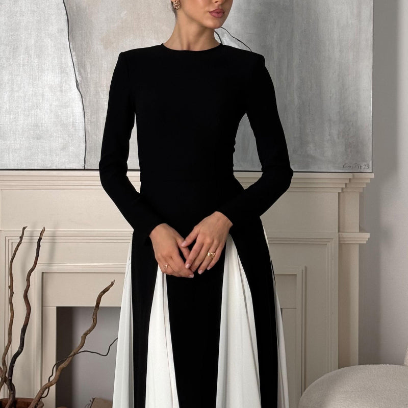 Sling Black & White Patchwork Long Sleeves Maxi Dress