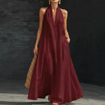 V-neck A-line Maxi Dress - maroon