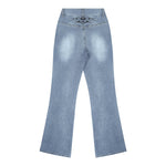 Tribal-Print Yoke High-Rise High-Stretch Flared Floor-Length Denim Jeans — 4 Colours, S–2XL