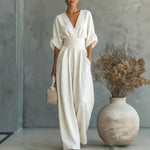 Short-Sleeved Jumpsuit - whte