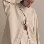 Cream Lace-Up Detail Top And Asymmetric Maxi Skirt Set