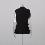 Sleeveless Blazer Vest & Wide Leg Trousers 2 Piece Floral Embroidery Suit Co-ord - black