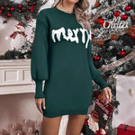 Merry Christmas Lantern Sleeve Knit Mini Dress - green