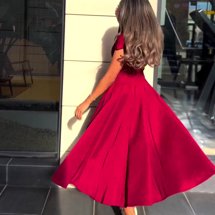 V-neck Short-sleeved Midi Dress