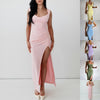 Slim Sleeveless Slit Maxi Dress With Back Tie Design
