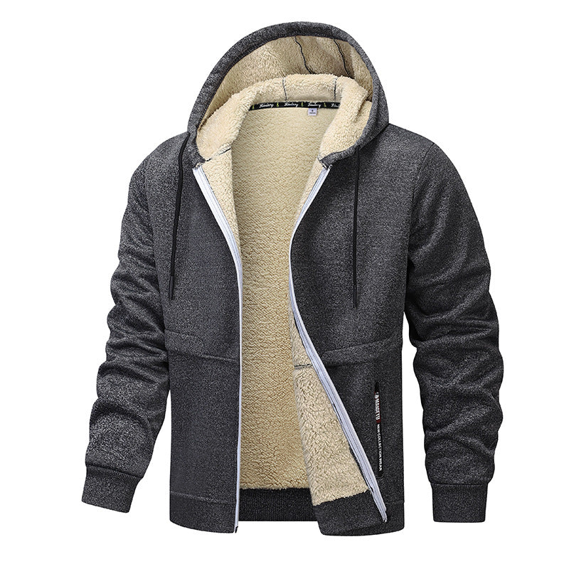 Thick Sherpa Lined Hooded Zipper Jacket - grey