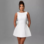 Big-Bowed Pearls Backless Mini Dress