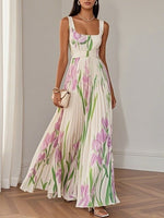 Floral Print Pleated Maxi Dress